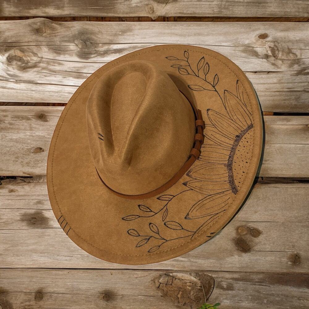 Hand Burned Hat | Hand Burned Wide Brim Hat | Western Hand Burned Hat